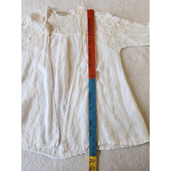 Bellambra Italy 100% Linen blouse Sz Small Open Front Shirt Lace Trim Shacket - Picture 4 of 10